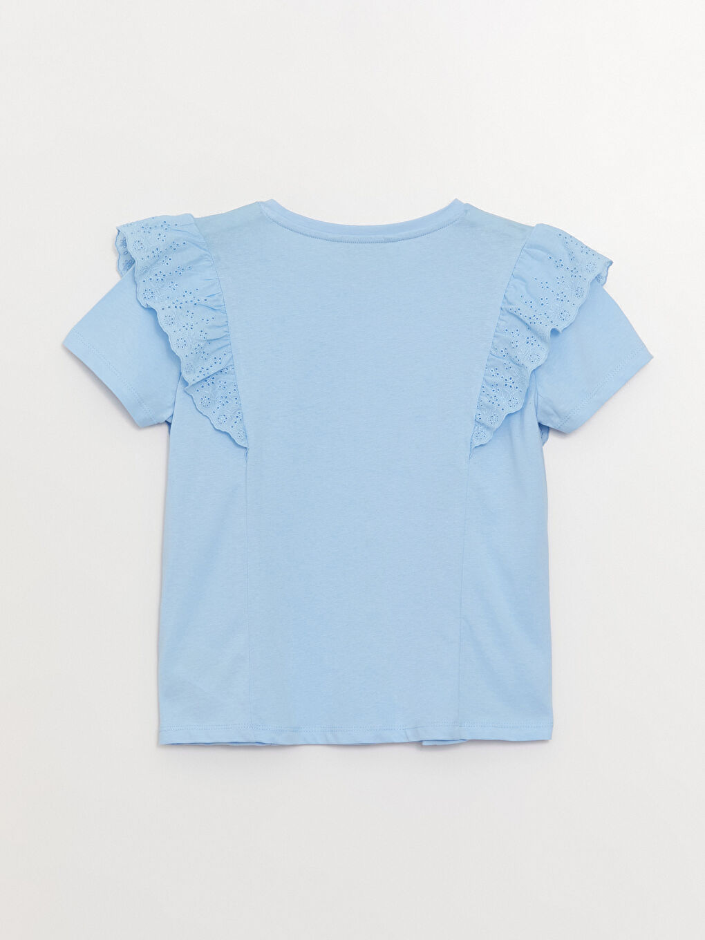 تيشيرت للبنات بياقة دائرية بتفاصيل مموجة وكم قصير-4