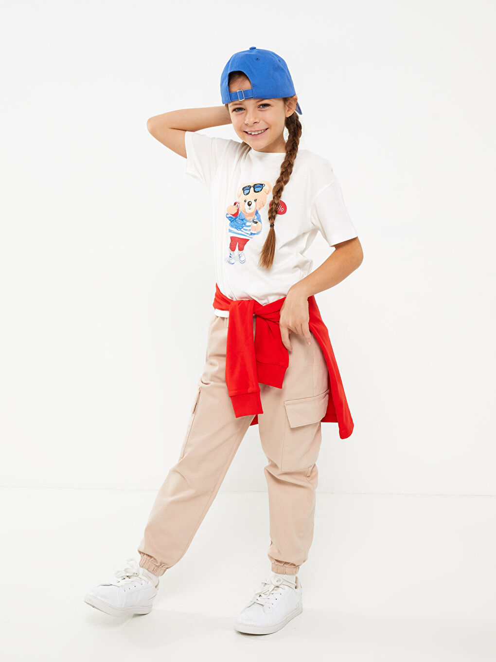 Bej Beli Lastikli Basic Kız Çocuk Kargo Pantolon-2