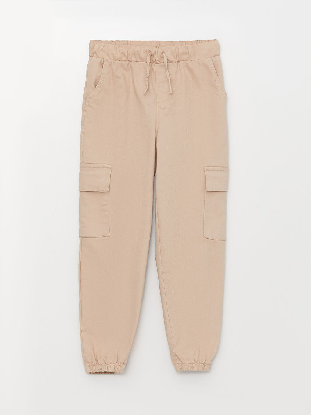 Bej Beli Lastikli Basic Kız Çocuk Kargo Pantolon-3