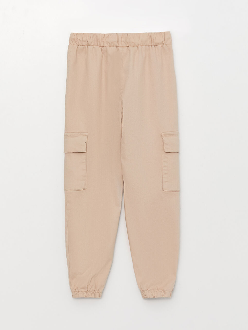 Bej Beli Lastikli Basic Kız Çocuk Kargo Pantolon-4