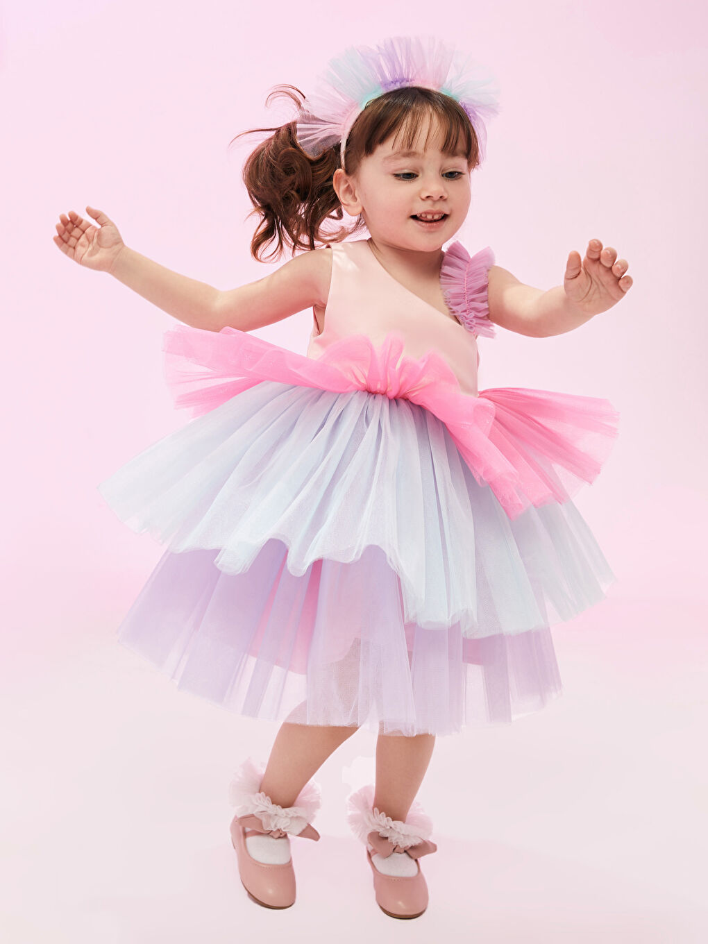 Pembe Askılı Fırfır Detaylı Kız Bebek Elbise