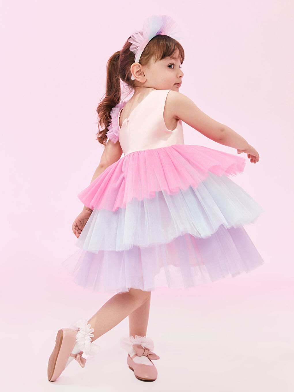 Pembe Askılı Fırfır Detaylı Kız Bebek Elbise-1