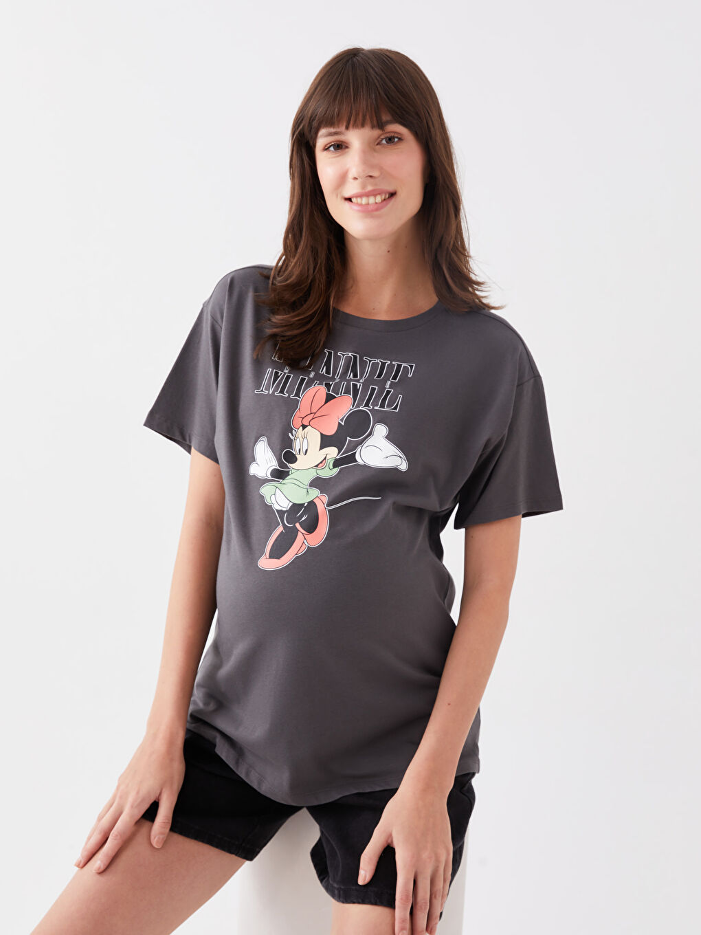 Crew Neck Minnie Mouse Printed Short Sleeve Maternity T-shirt -S3H687Z8-HLC