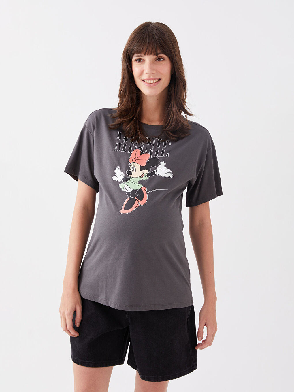 Crew Neck Minnie Mouse Printed Short Sleeve Maternity T-shirt -S3H687Z8-HLC