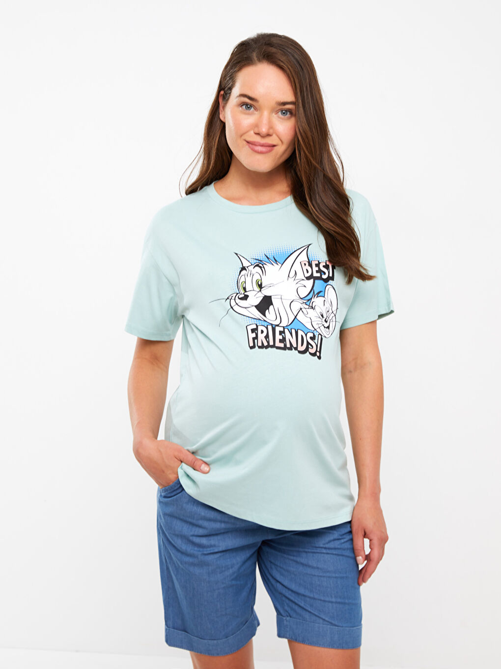 Crew Neck Tom&Jerry Printed Short Sleeve Maternity T-Shirt -S3H688Z8-FVQ