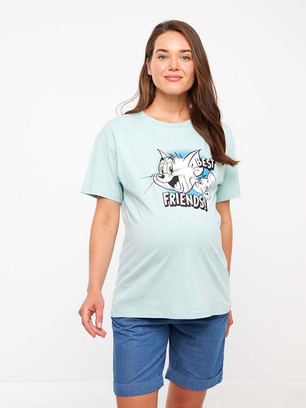 Crew Neck Tom&Jerry Printed Short Sleeve Maternity T-Shirt -S3H688Z8-FVQ