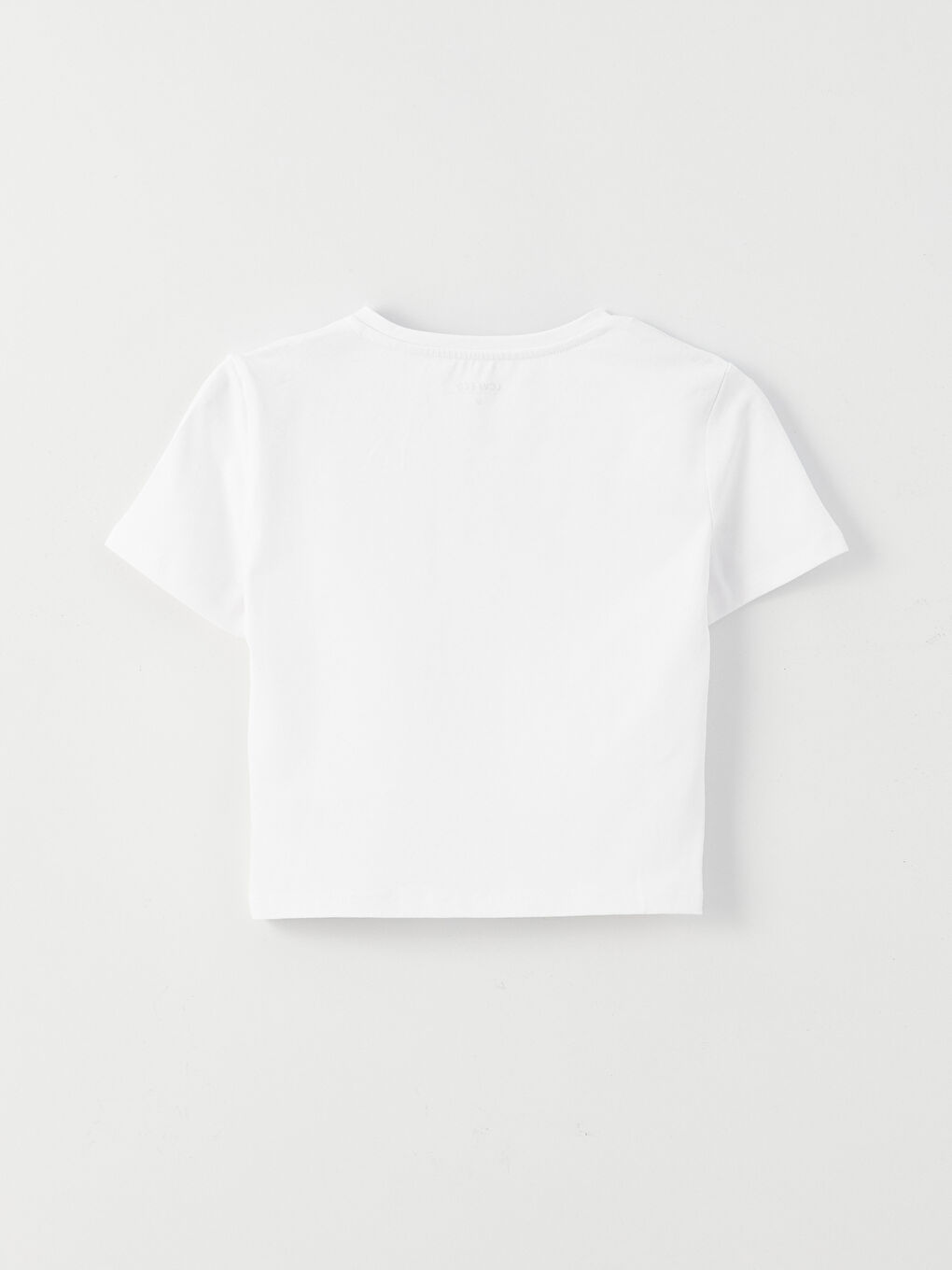 Beyaz Bisiklet Yaka Düz Kısa Kollu Crop Kadın Tişört-6