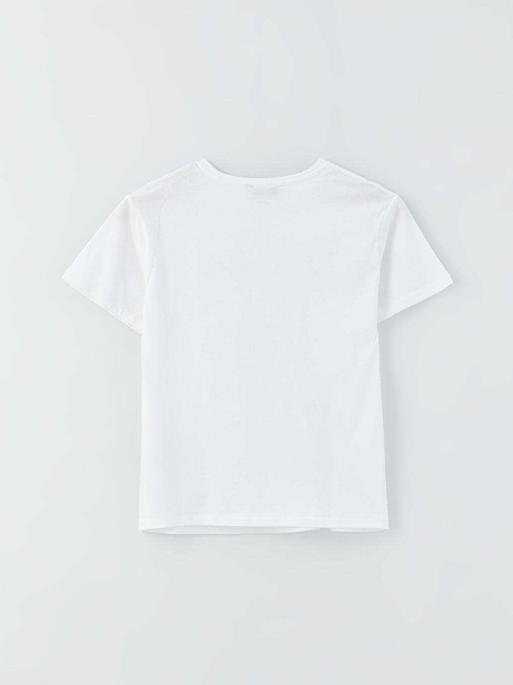 Beyaz Bisiklet Yaka Taşlı Kısa Kollu Kadın Tişört-6