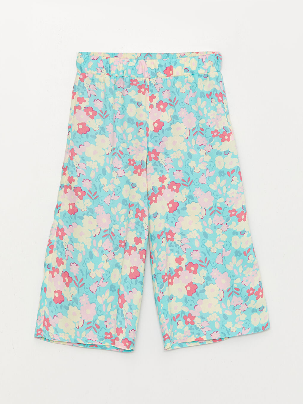 Turkuaz Beli Lastikli Desenli Kız Çocuk Kapri