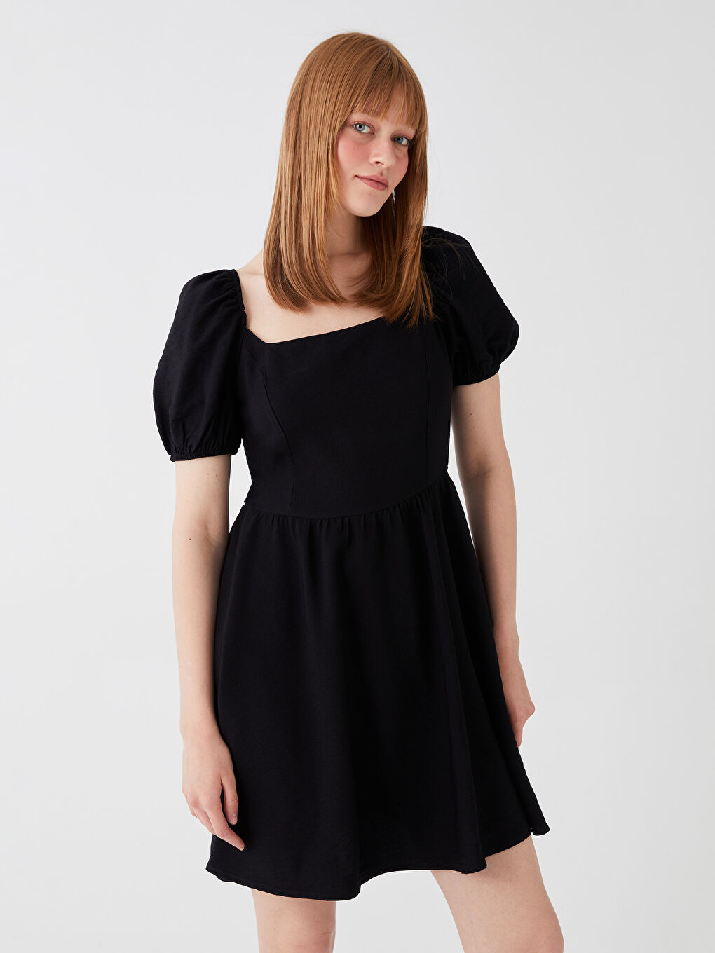 Square Neck Straight Short Sleeve Linen Look Women's Dress -S3H746Z8-CVL