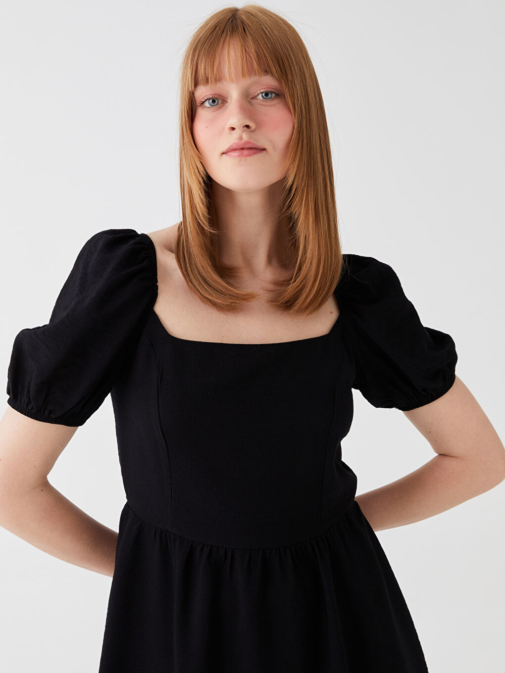 Square Neck Straight Short Sleeve Linen Look Women's Dress -S3H746Z8-CVL