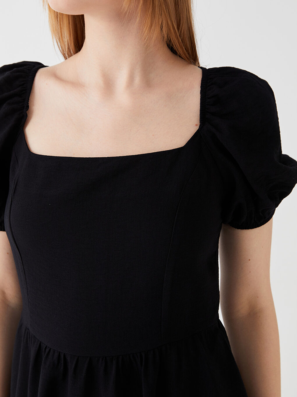 Square Neck Straight Short Sleeve Linen Look Women's Dress -S3H746Z8-CVL