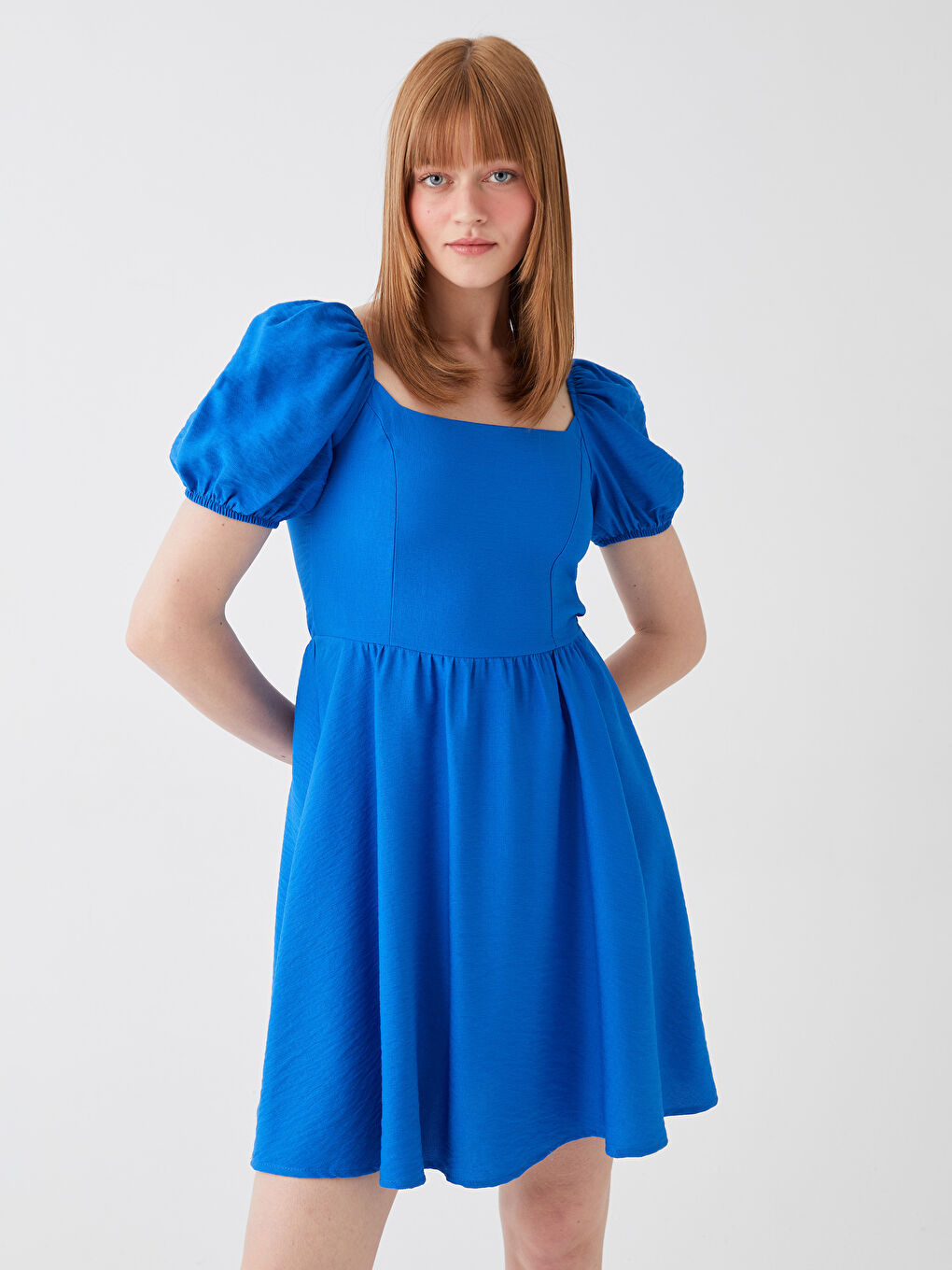 Square Neck Straight Short Sleeve Linen Look Women's Dress -S3H746Z8-H2P