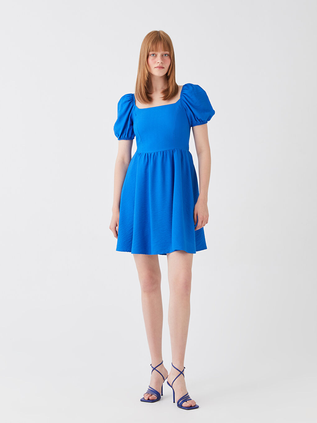 Square Neck Straight Short Sleeve Linen Look Women's Dress -S3H746Z8-H2P