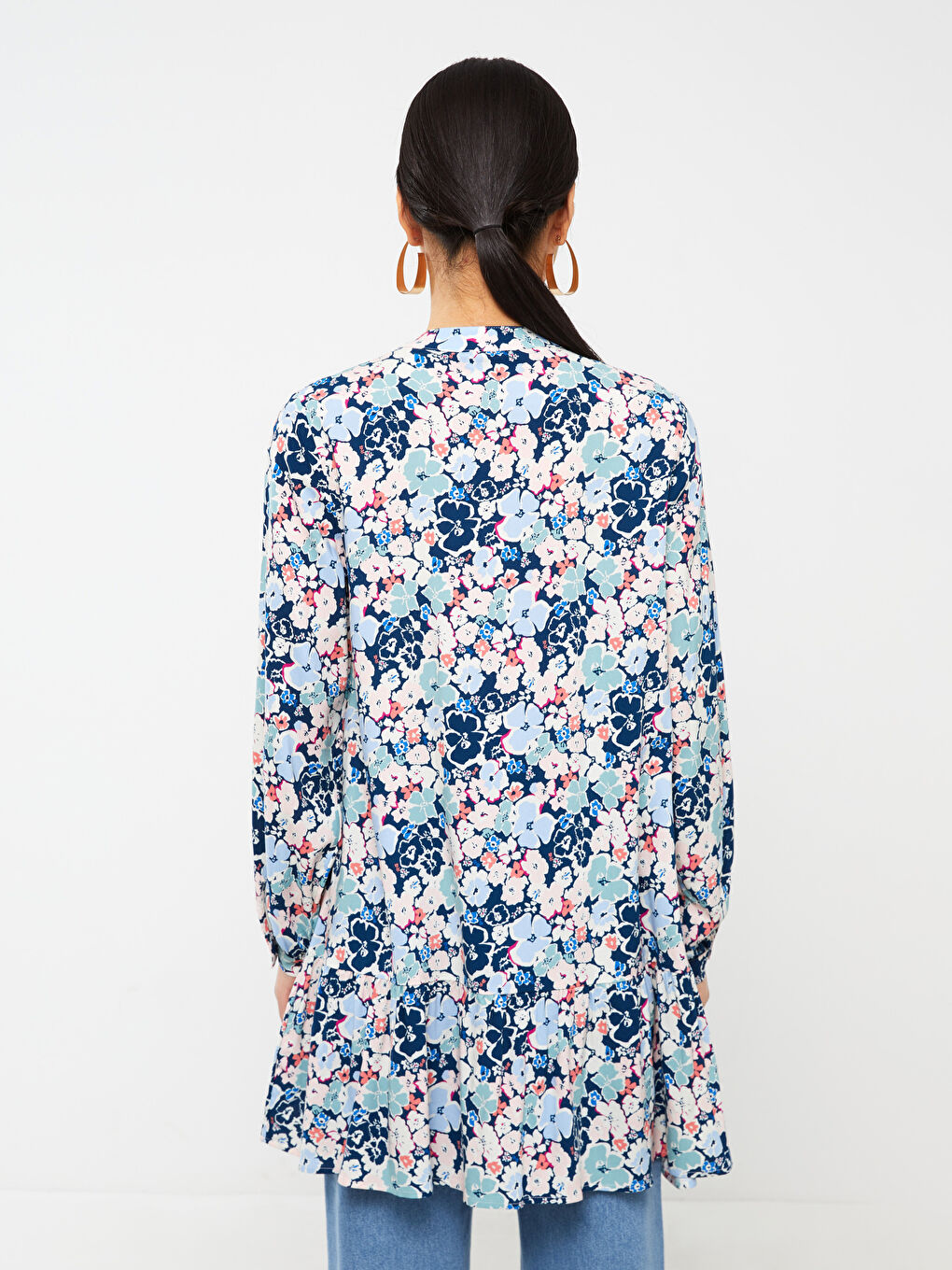 Grandad Collar Floral Long Sleeve Women's Tunic-4