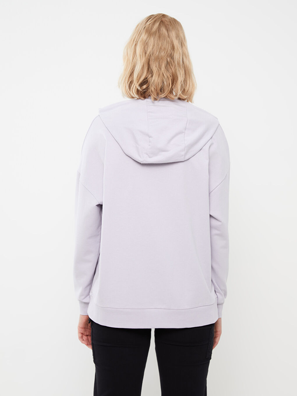 Lila Kapüşonlu Baskılı Uzun Kollu Oversize Kadın Tunik-4