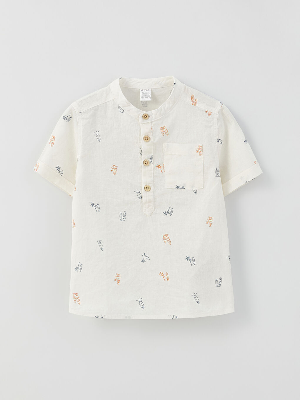 Grandad Collar Short Sleeve Patterned Baby Boy Shirt