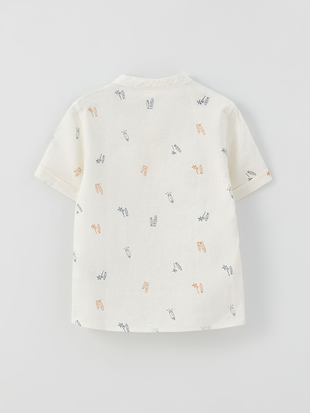 Grandad Collar Short Sleeve Patterned Baby Boy Shirt-1