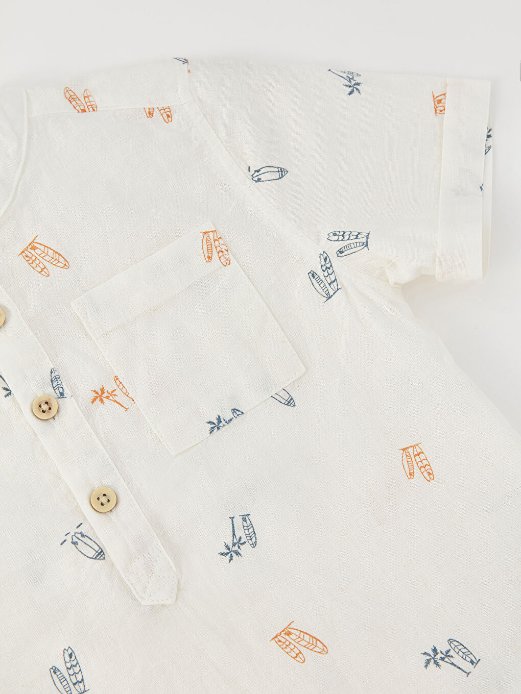 Grandad Collar Short Sleeve Patterned Baby Boy Shirt-2