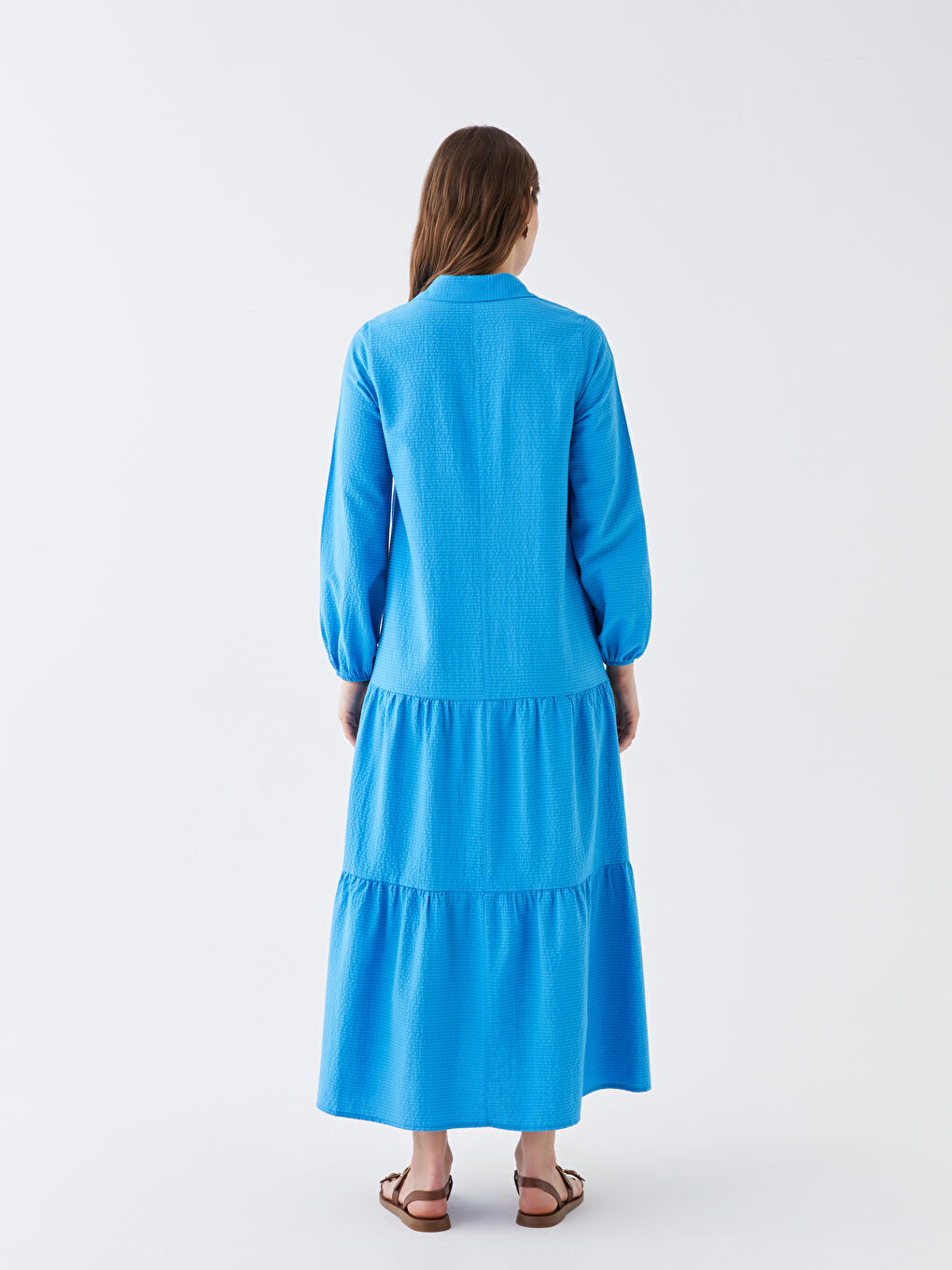 Shirt Collar Striped Long Sleeve Maternity Dress-4