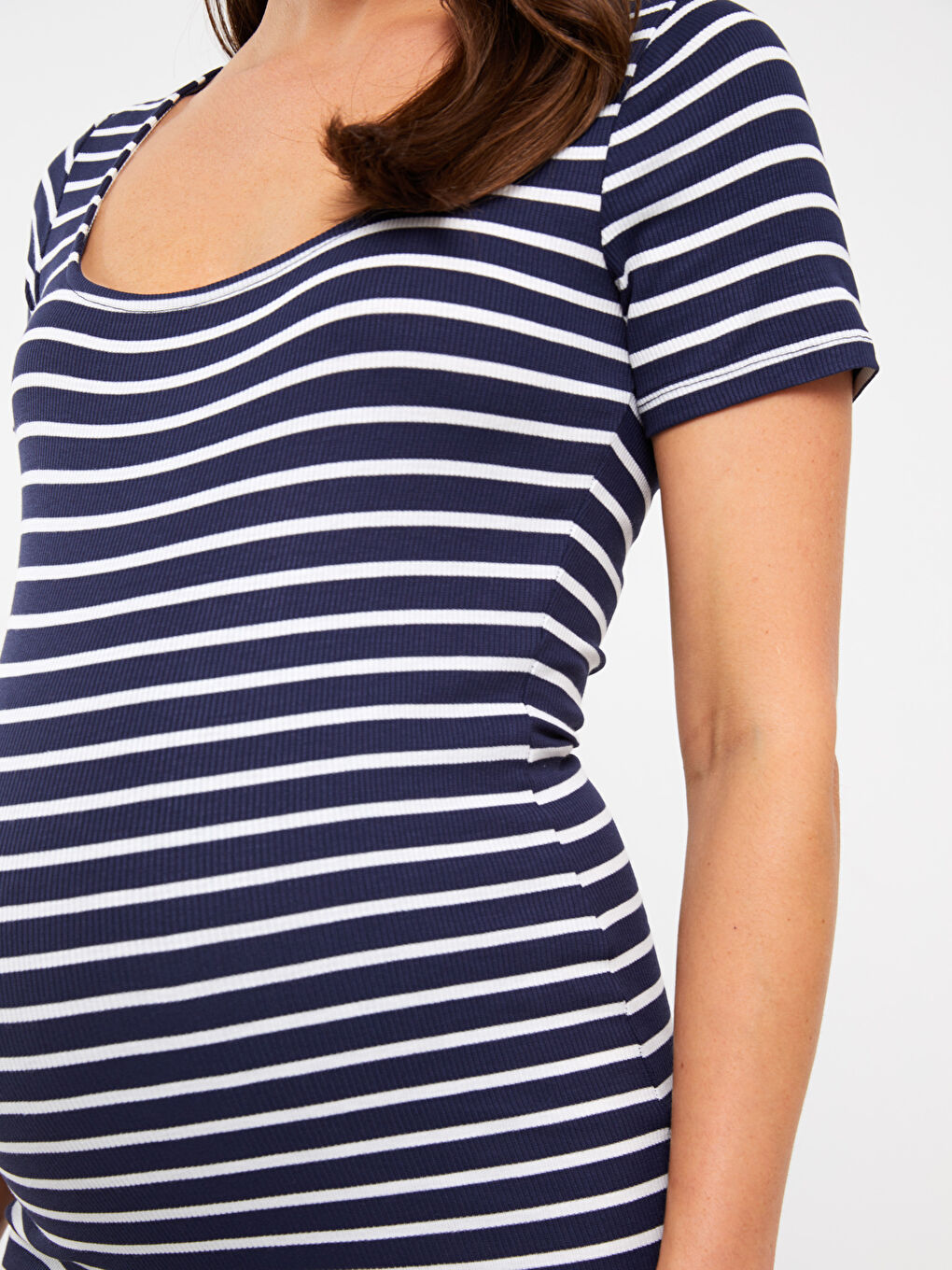 U-Neck Striped Short Sleeve Maternity Bodycon Dress -S3H794Z8-LGS
