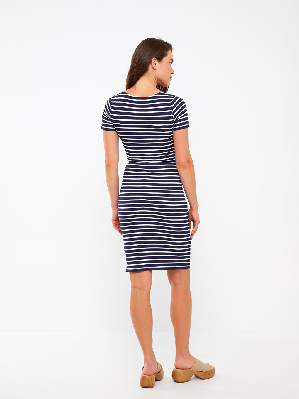 U-Neck Striped Short Sleeve Maternity Bodycon Dress -S3H794Z8-LGS