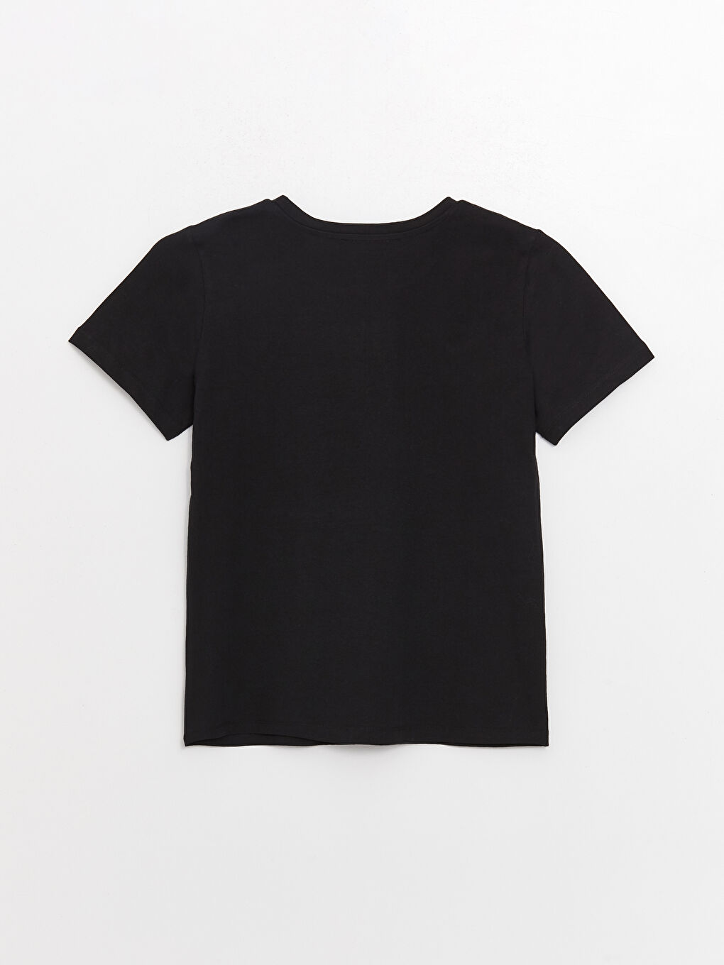 Siyah Bisiklet Yaka Baskılı Kısa Kollu Kadın Tişört-6