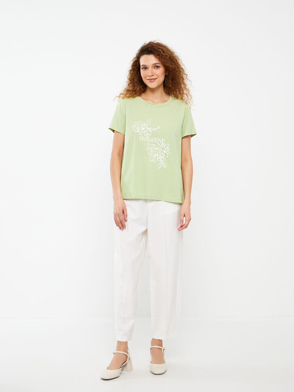 Crew Neck Printed Short Sleeve Women's T-Shirt-3