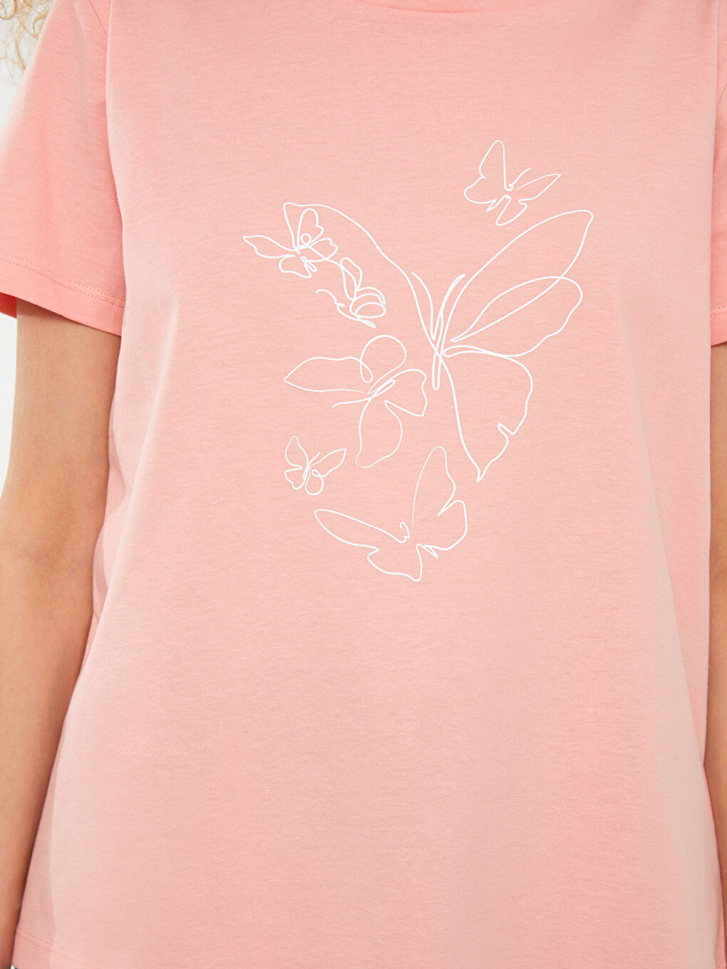 Mercan Bisiklet Yaka Baskılı Kısa Kollu Kadın Tişört-3