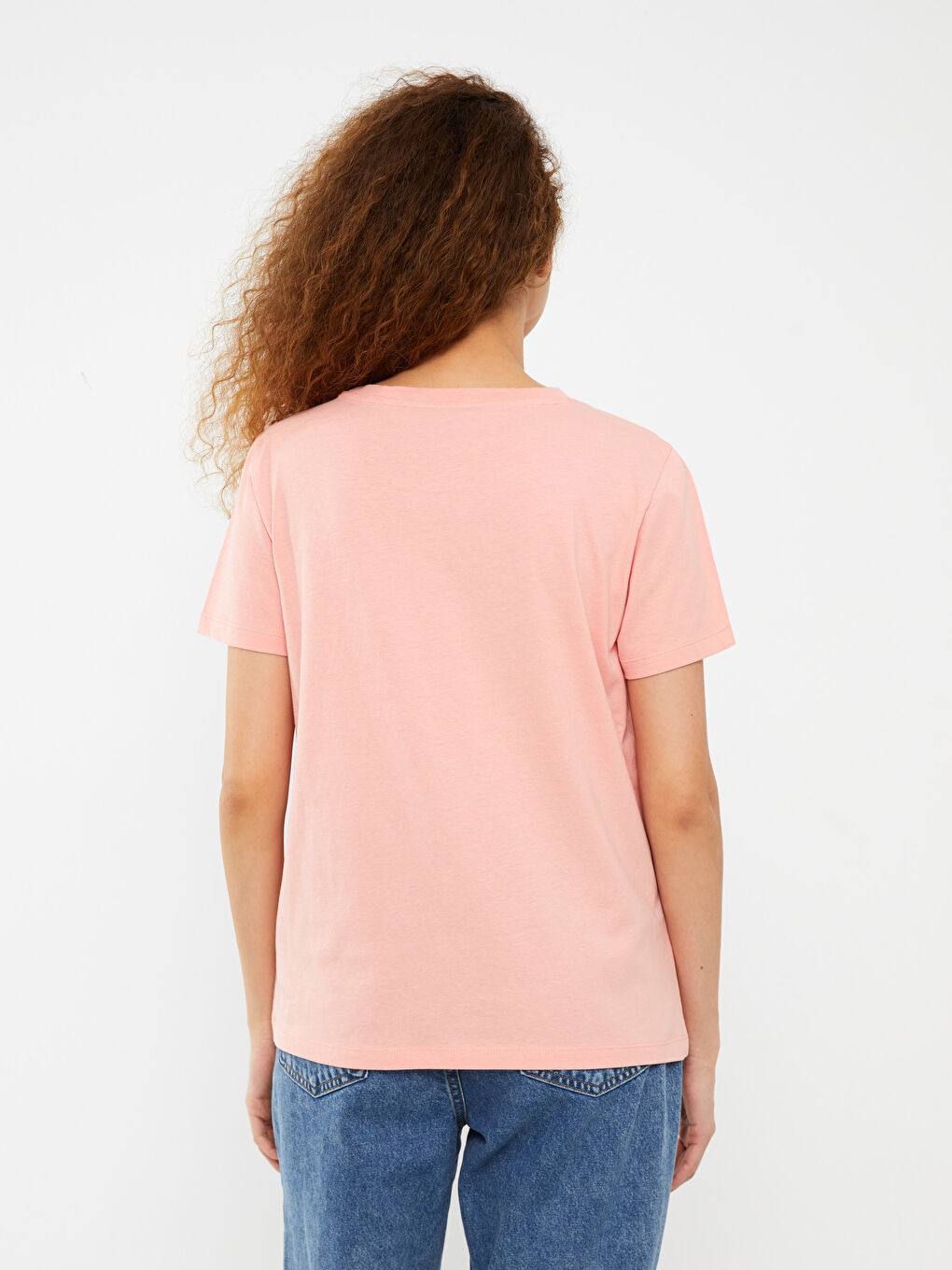 Mercan Bisiklet Yaka Baskılı Kısa Kollu Kadın Tişört-4