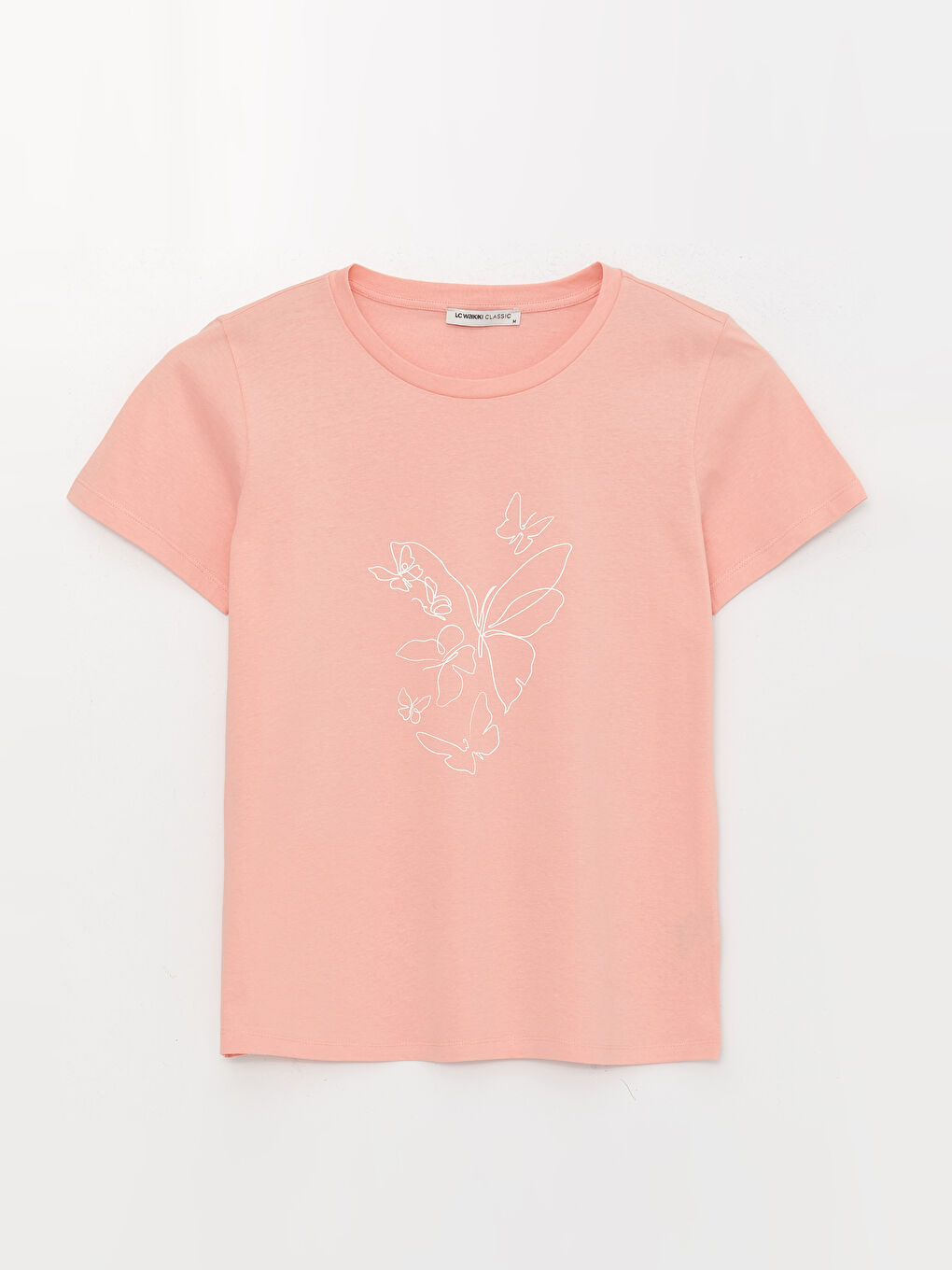 Mercan Bisiklet Yaka Baskılı Kısa Kollu Kadın Tişört-5