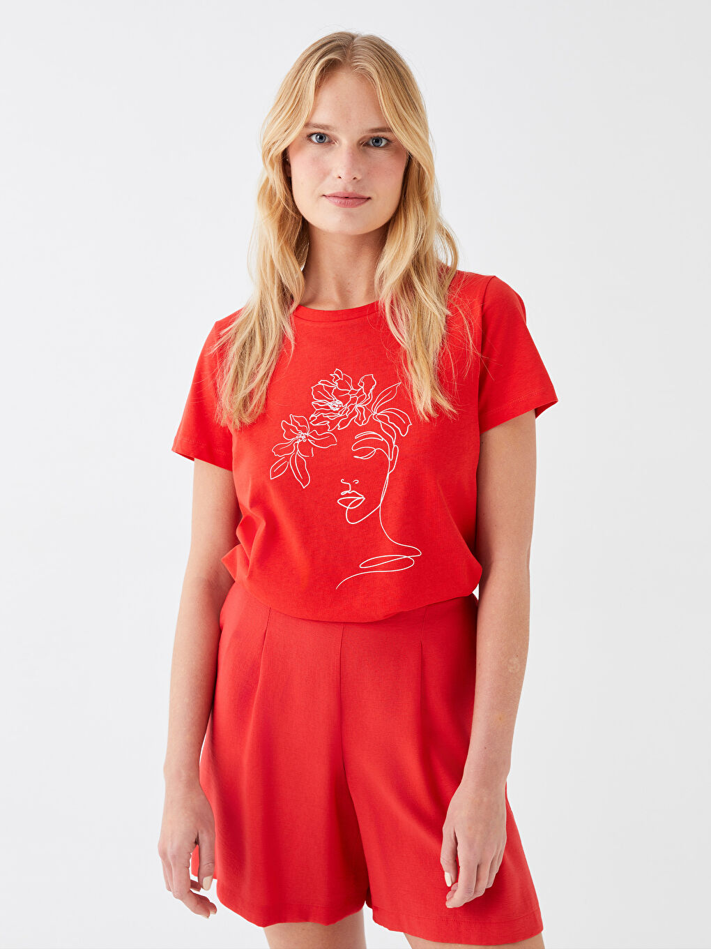 Crew Neck Printed Short Sleeve Women's T-Shirt-1