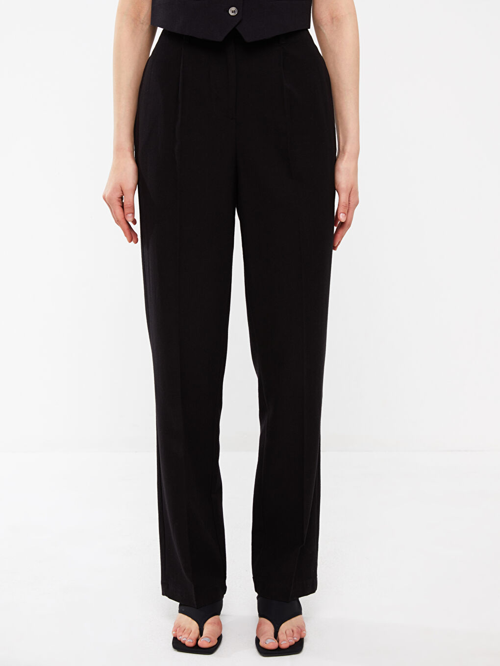 High Waist Comfortable Fit Straight Linen Blend Women's Trousers-2