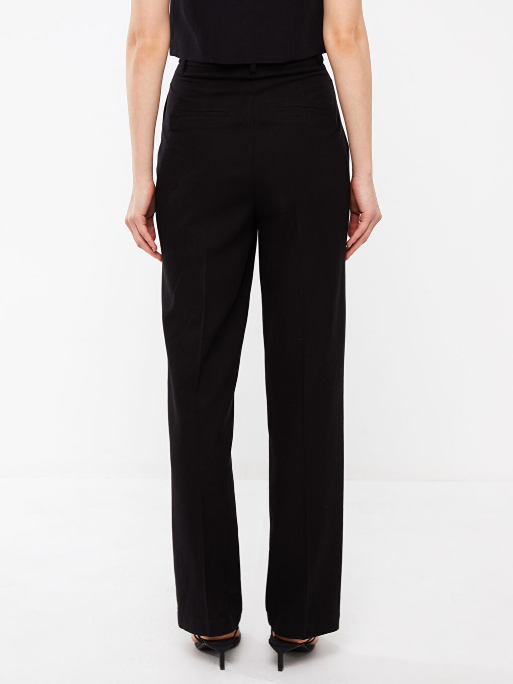 High Waist Comfortable Fit Straight Linen Blend Women's Trousers-3