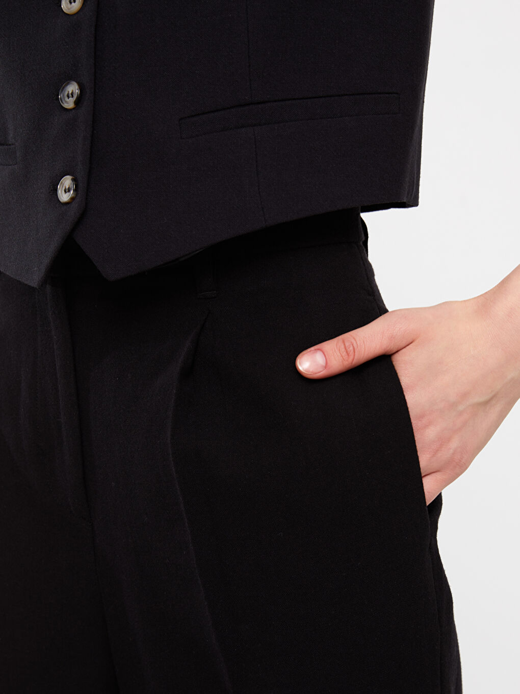 High Waist Comfortable Fit Straight Linen Blend Women's Trousers-4