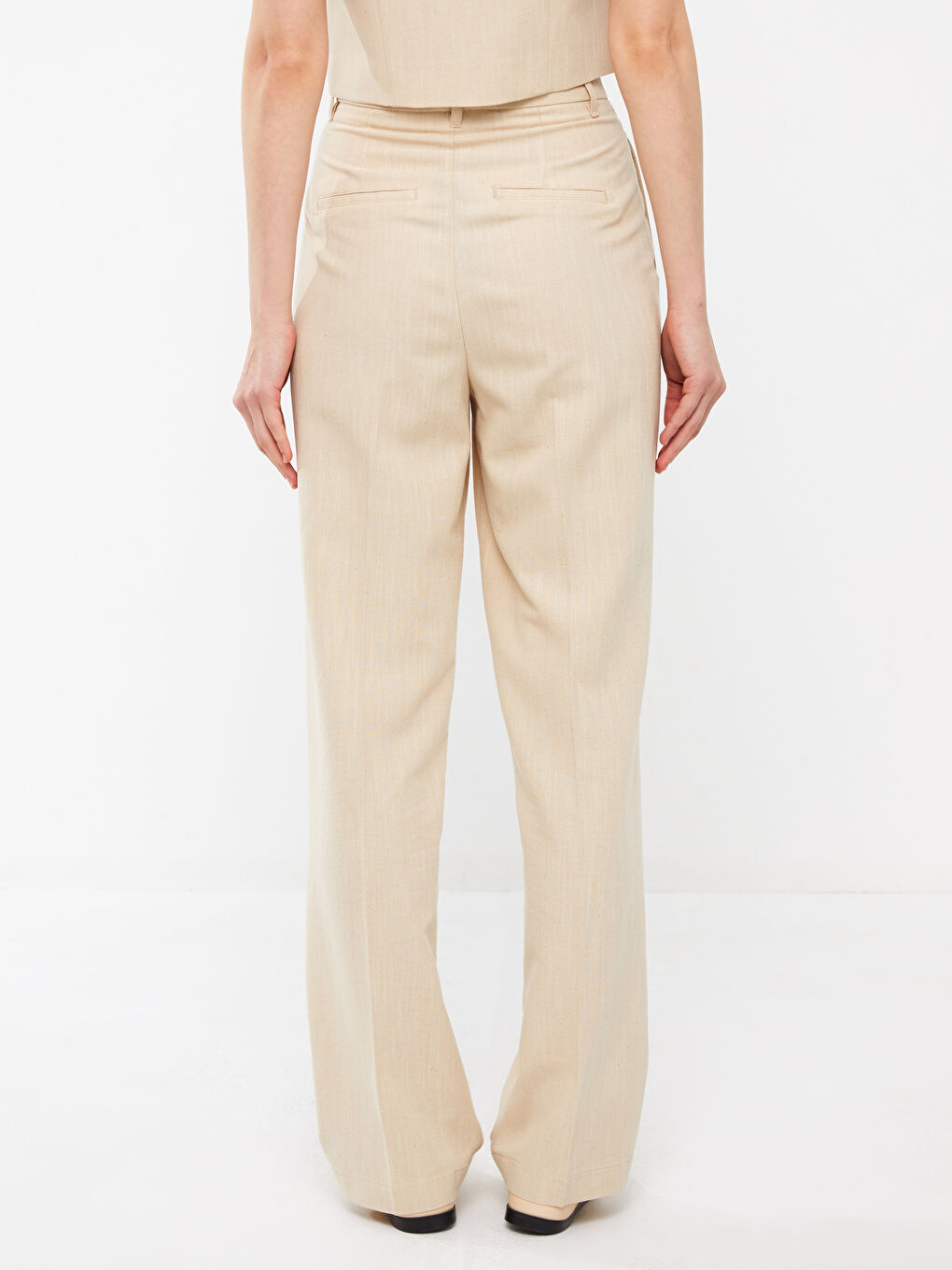 LCW Vision High Waist Comfortable Fit Straight Linen Blend Women's Trousers -S3H808Z8-FWS