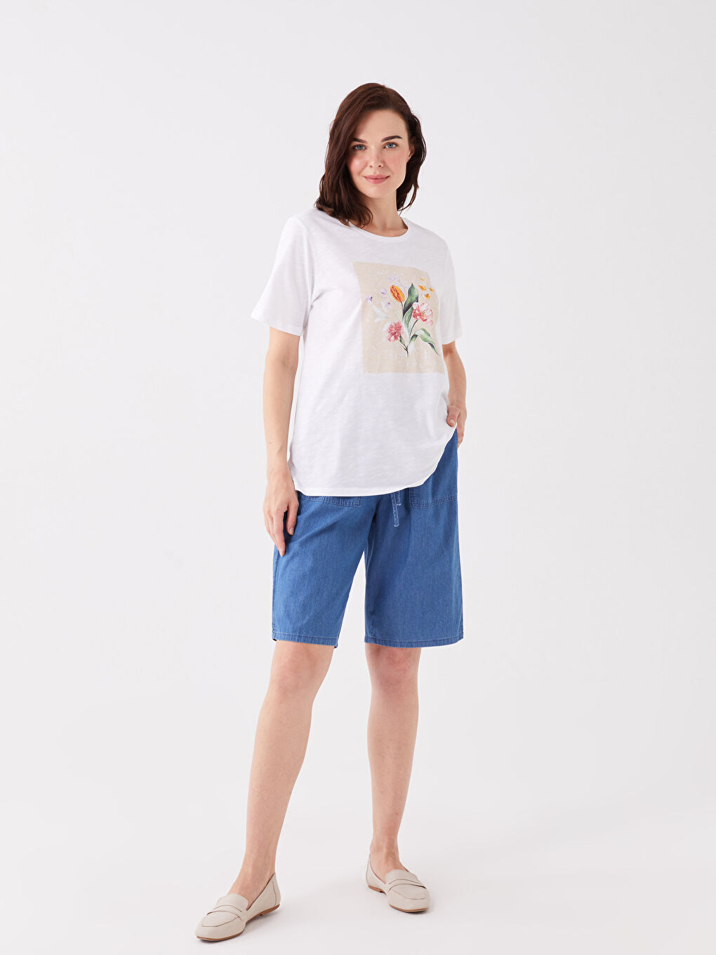 Elastic Waist Standard Fit Women's Jean Shorts -S3H835Z8-315