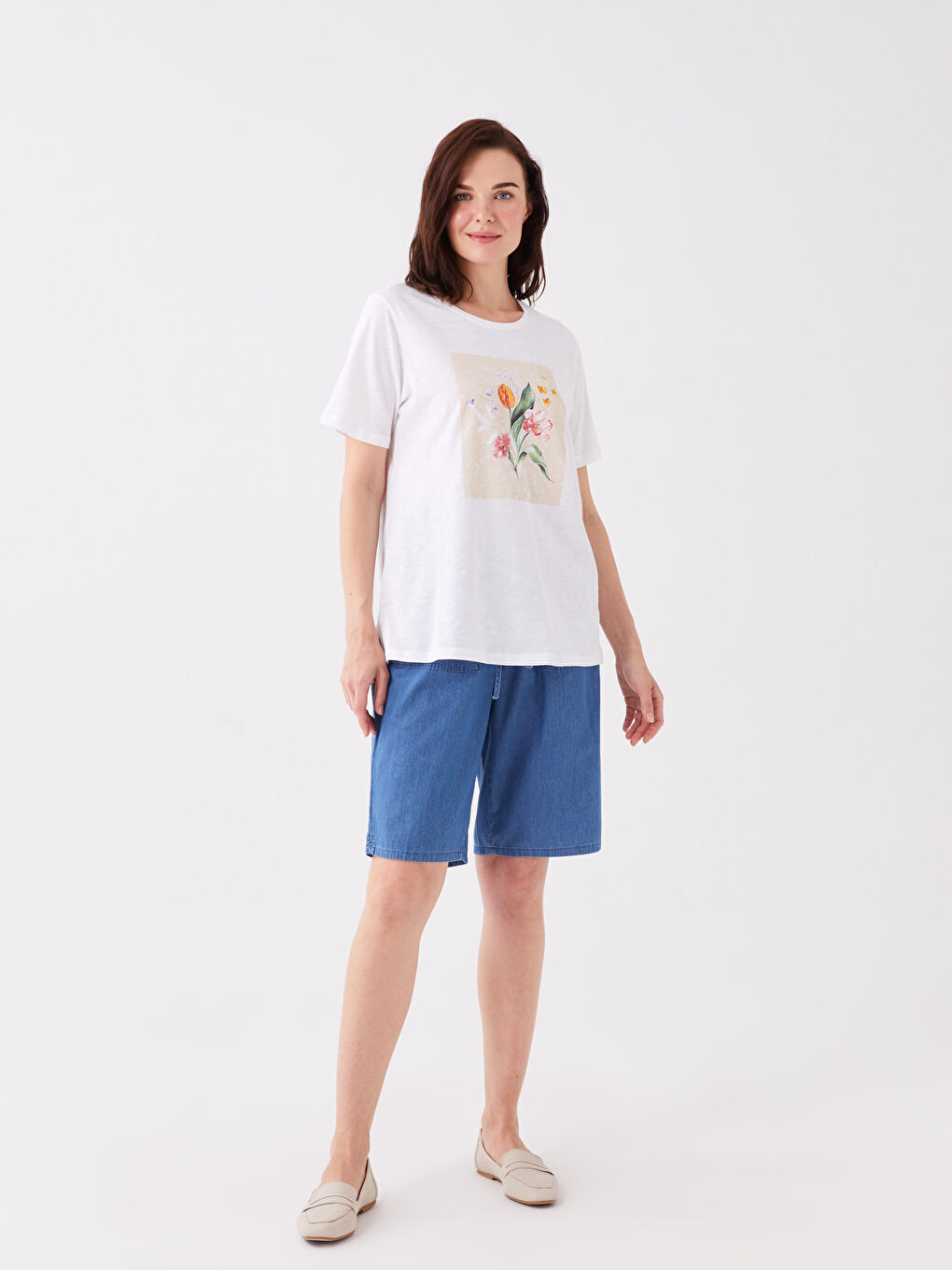 Elastic Waist Standard Fit Women's Jean Shorts -S3H835Z8-315