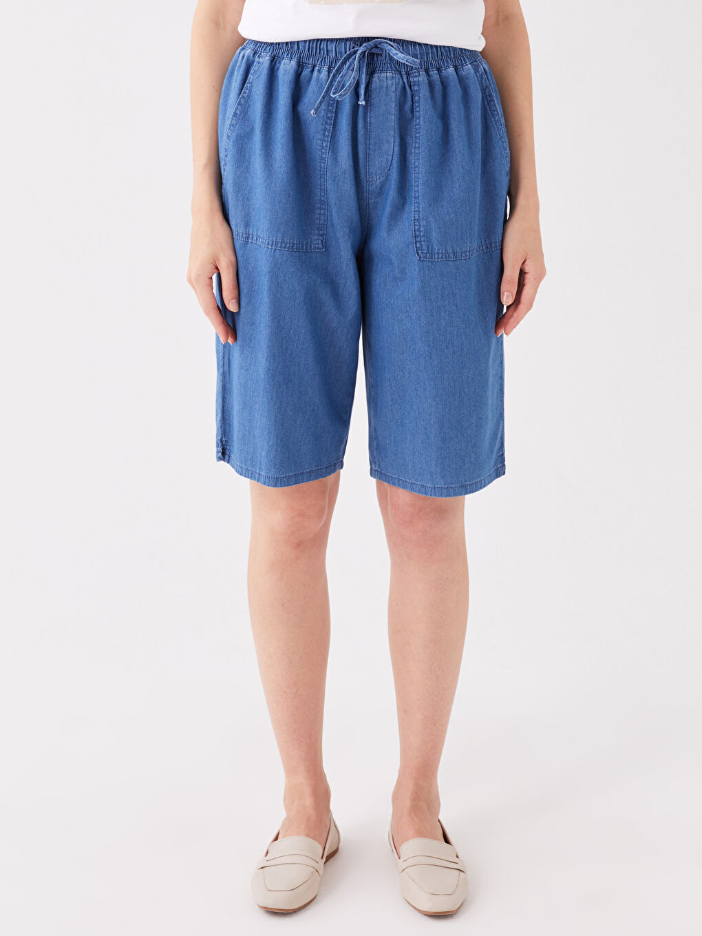 Elastic Waist Standard Fit Women's Jean Shorts -S3H835Z8-315