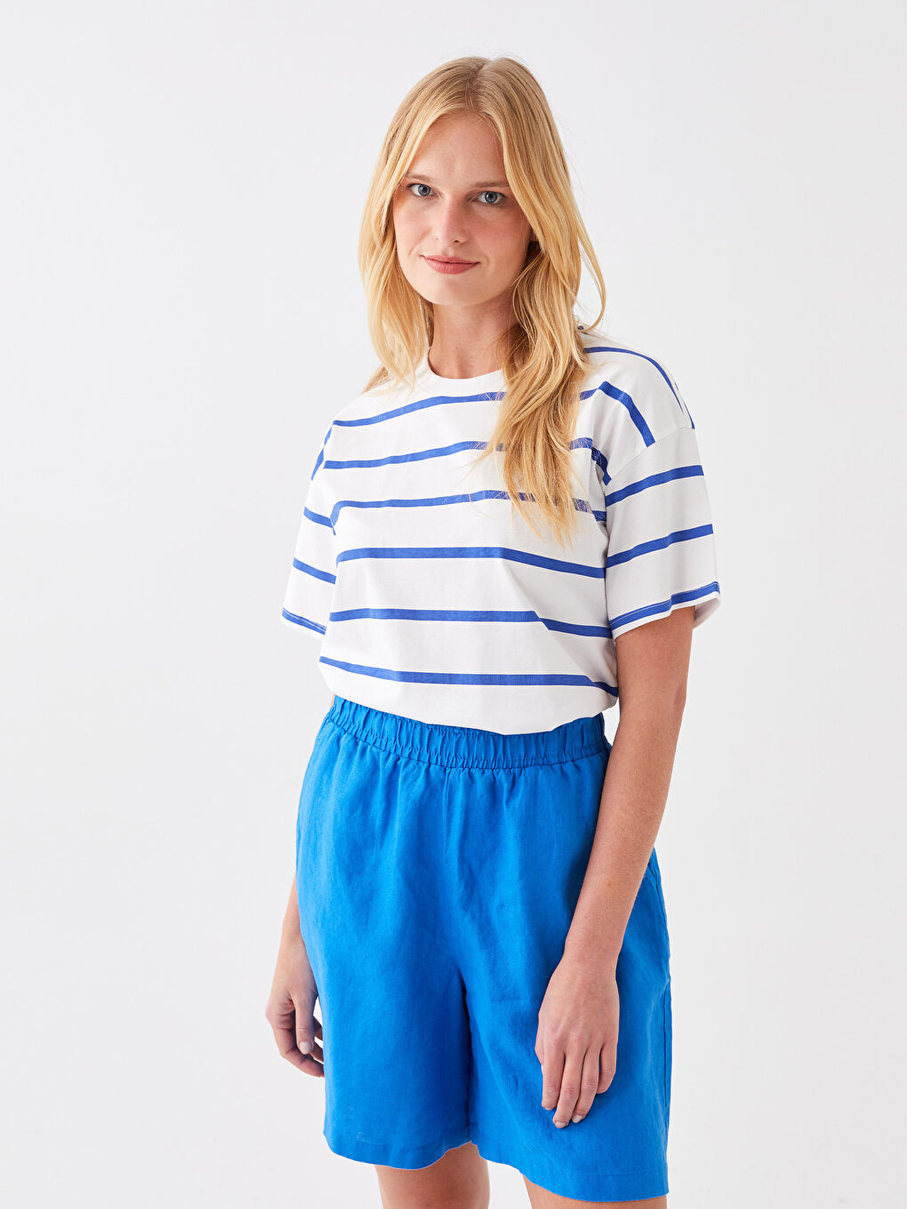 Crew Neck Striped Short Sleeve Women's T-Shirt-1