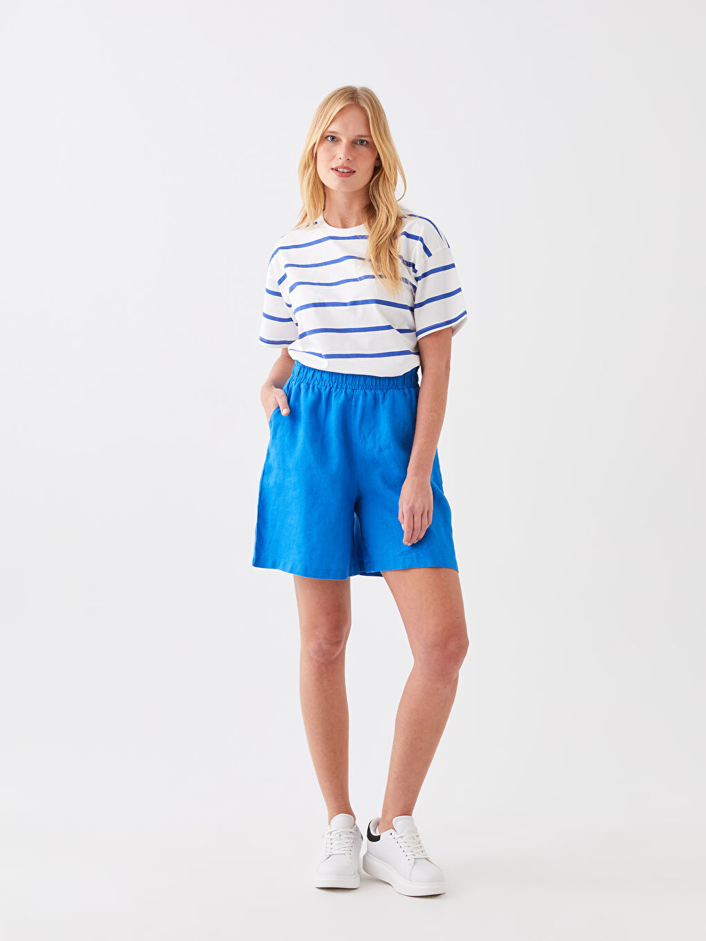 Crew Neck Striped Short Sleeve Women's T-Shirt-2