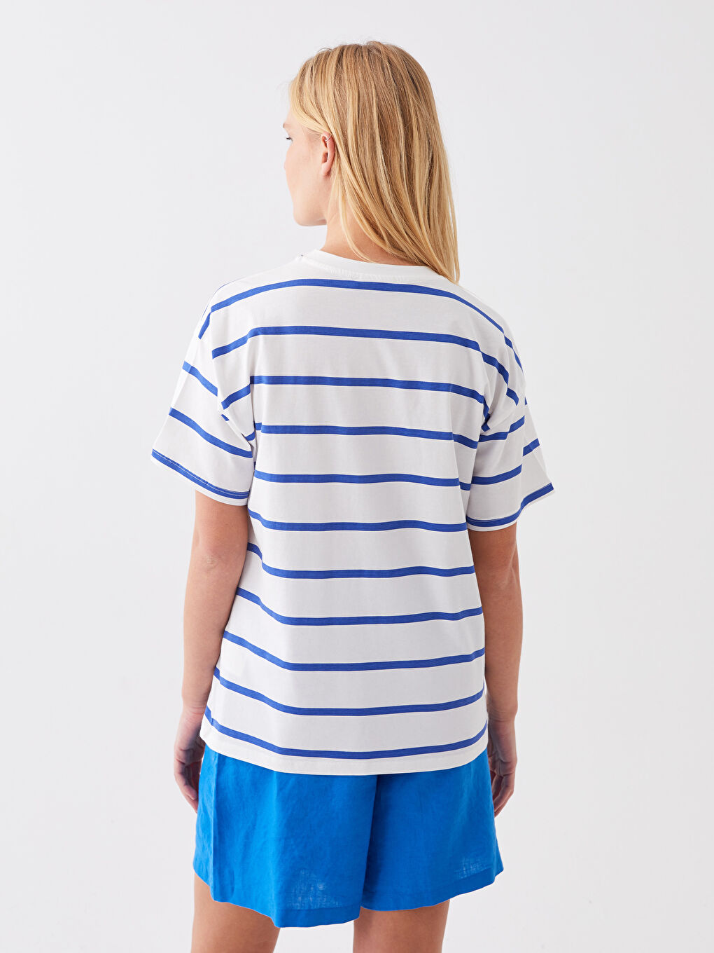 Crew Neck Striped Short Sleeve Women's T-Shirt-4
