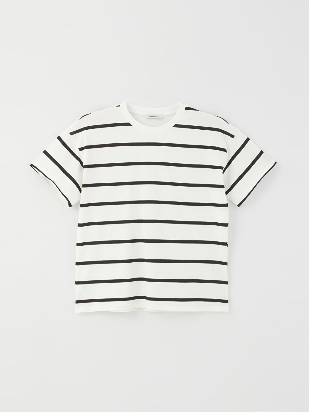 Siyah Bisiklet Yaka Çizgili Kısa Kollu Kadın Tişört-5