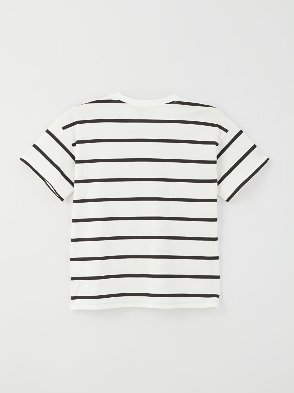 Siyah Bisiklet Yaka Çizgili Kısa Kollu Kadın Tişört-6