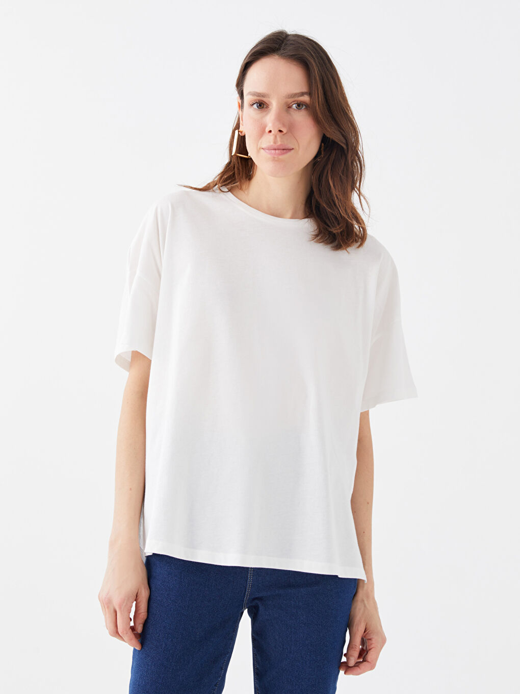 Crew Neck Plain Short Sleeve Oversize Women's T-Shirt