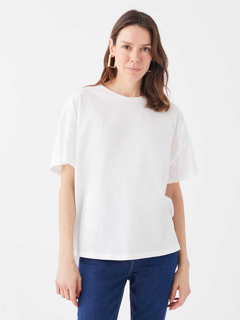 Crew Neck Plain Short Sleeve Oversize Women's T-Shirt-1