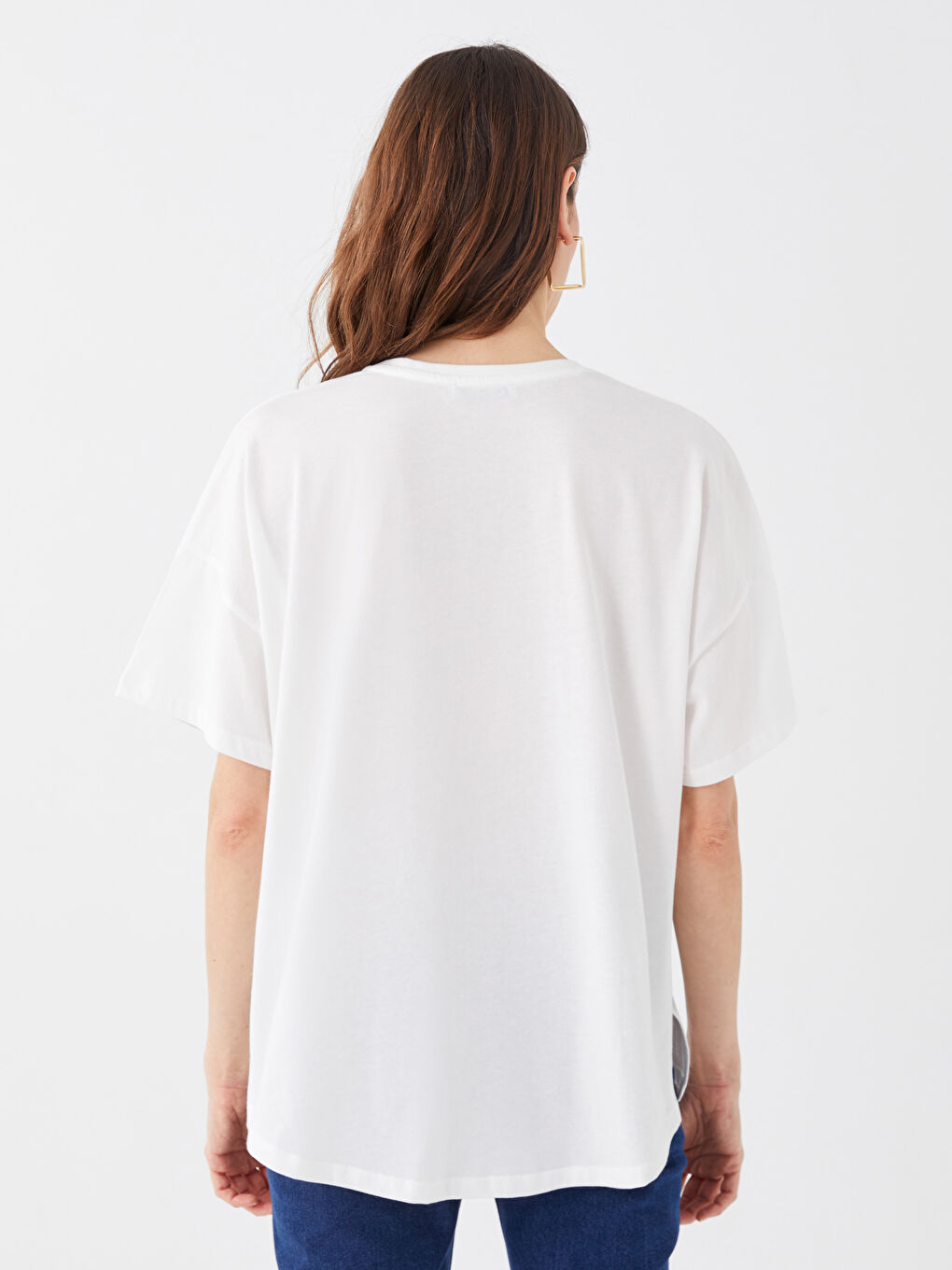Crew Neck Plain Short Sleeve Oversize Women's T-Shirt-4