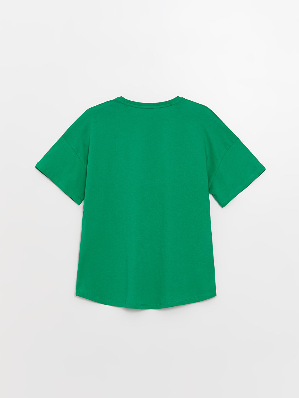 Yeşil Bisiklet Yaka Düz Kısa Kollu Oversize Kadın Tişört-6