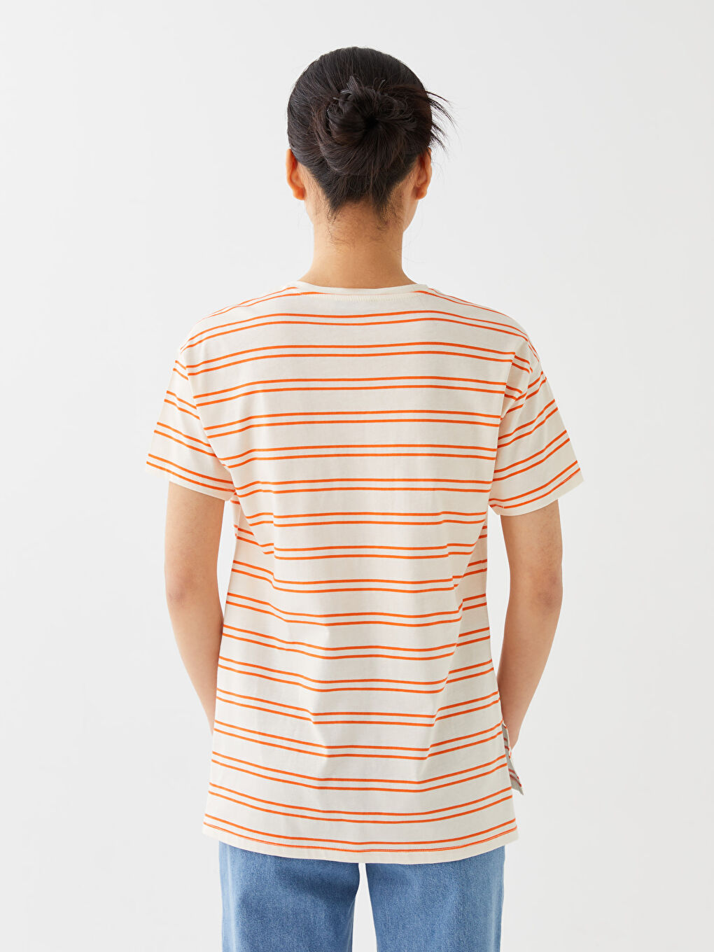 T-shirt à Rayures à Manches Courtes pour Femmes avec Col Rond-4