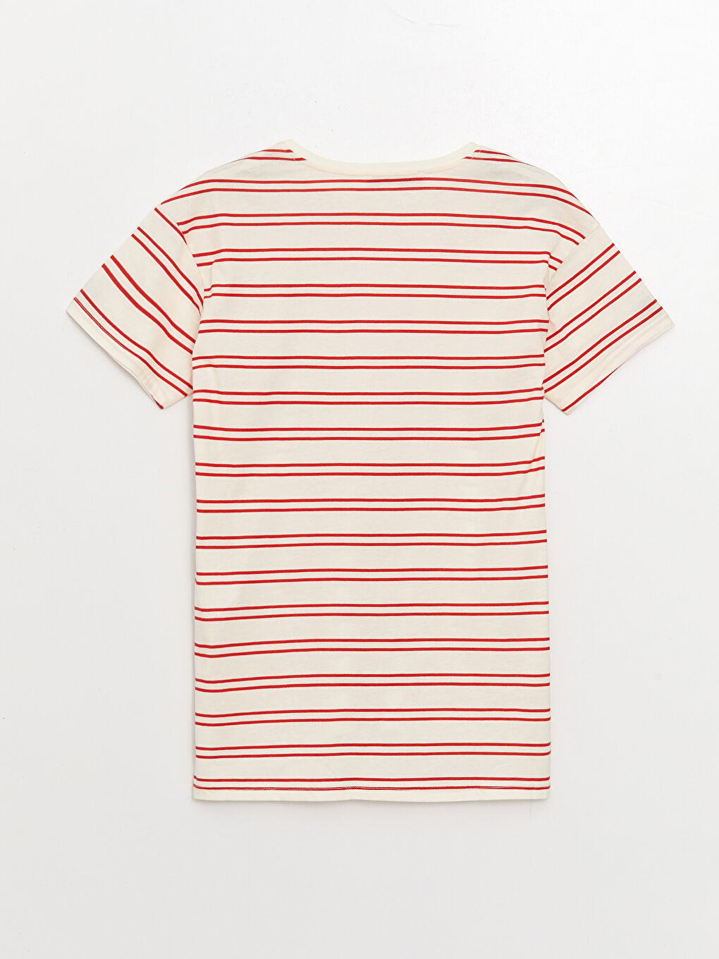 Kırmızı Bisiklet Yaka Çizgili Kısa Kollu Kadın Tişört-6
